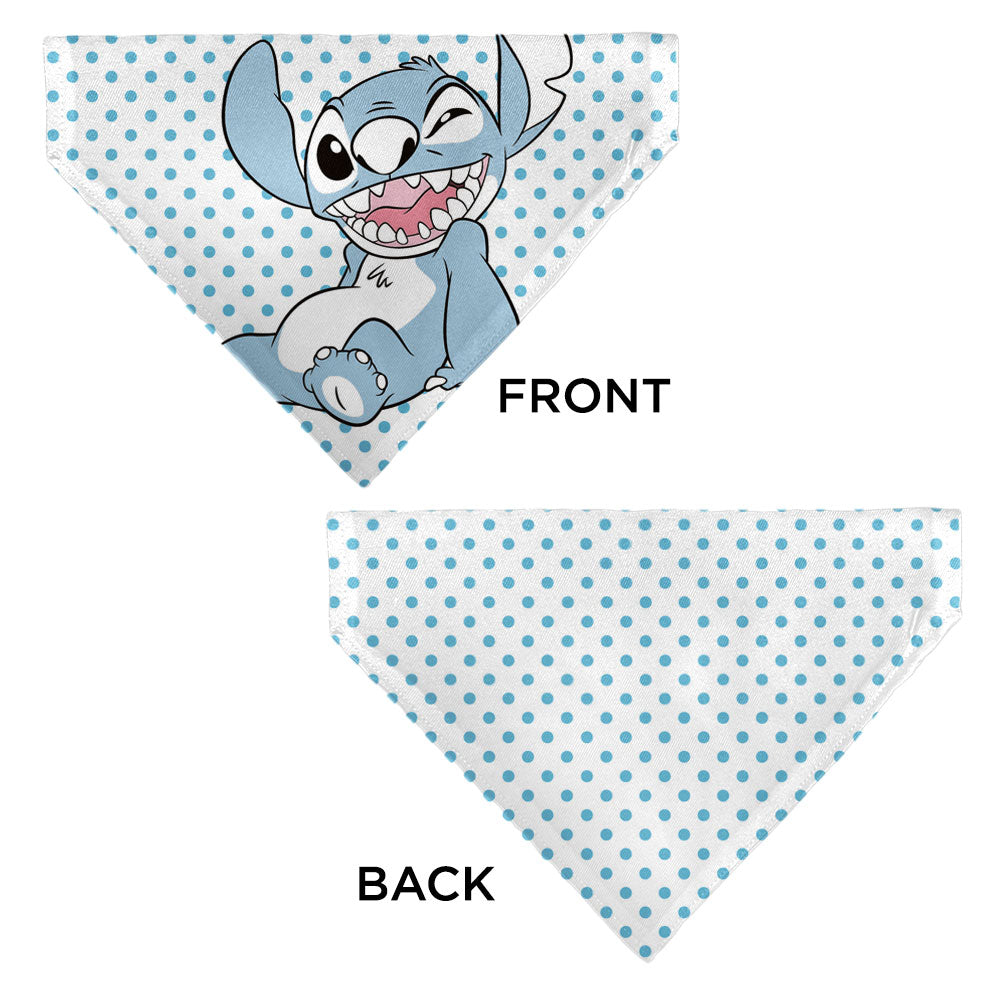 Pet Bandana - Lilo & Stitch Stitch Winking Pose and Polka Dots White/Blue