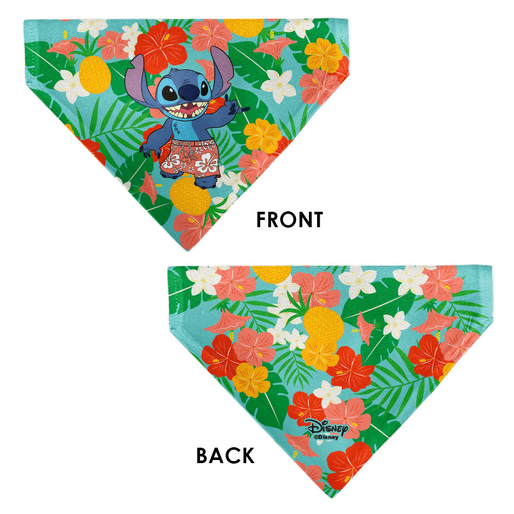 Pet Bandana - Lilo & Stitch Stitch Hang Loose Pose Floral Collage Blue