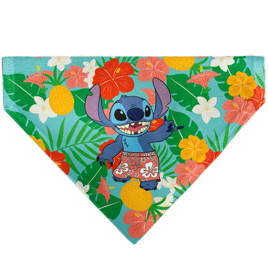 Pet Bandana - Lilo & Stitch Stitch Hang Loose Pose Floral Collage Blue