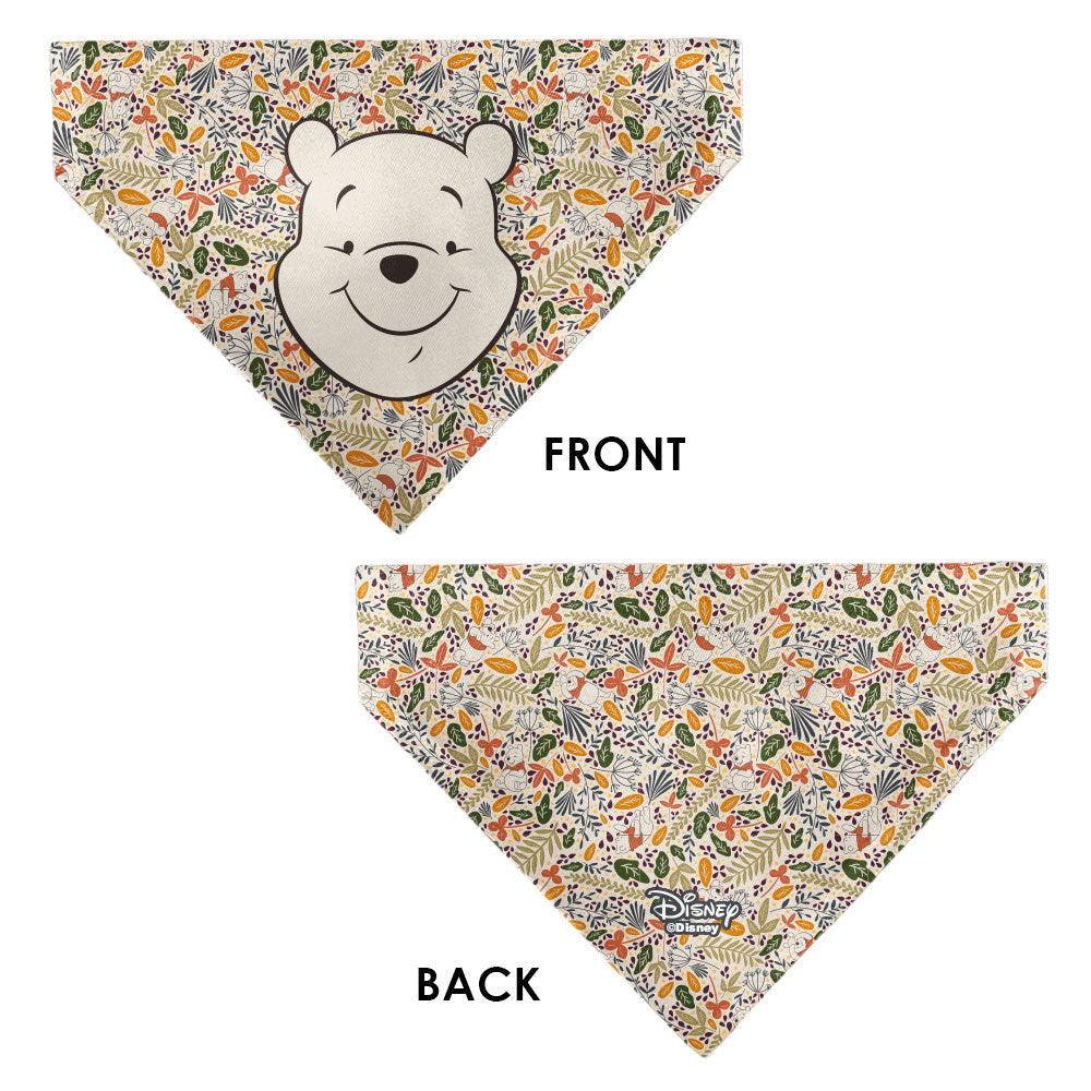 Pet Bandana - Winnie the Pooh Smiling Face/Foliage Collage Beige/Green/Orange/Yellow