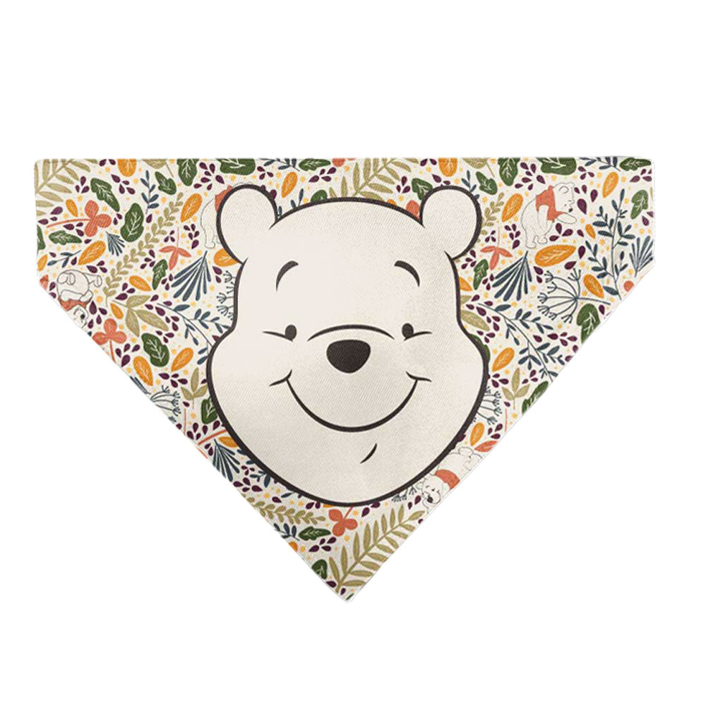 Pet Bandana - Winnie the Pooh Smiling Face/Foliage Collage Beige/Green/Orange/Yellow