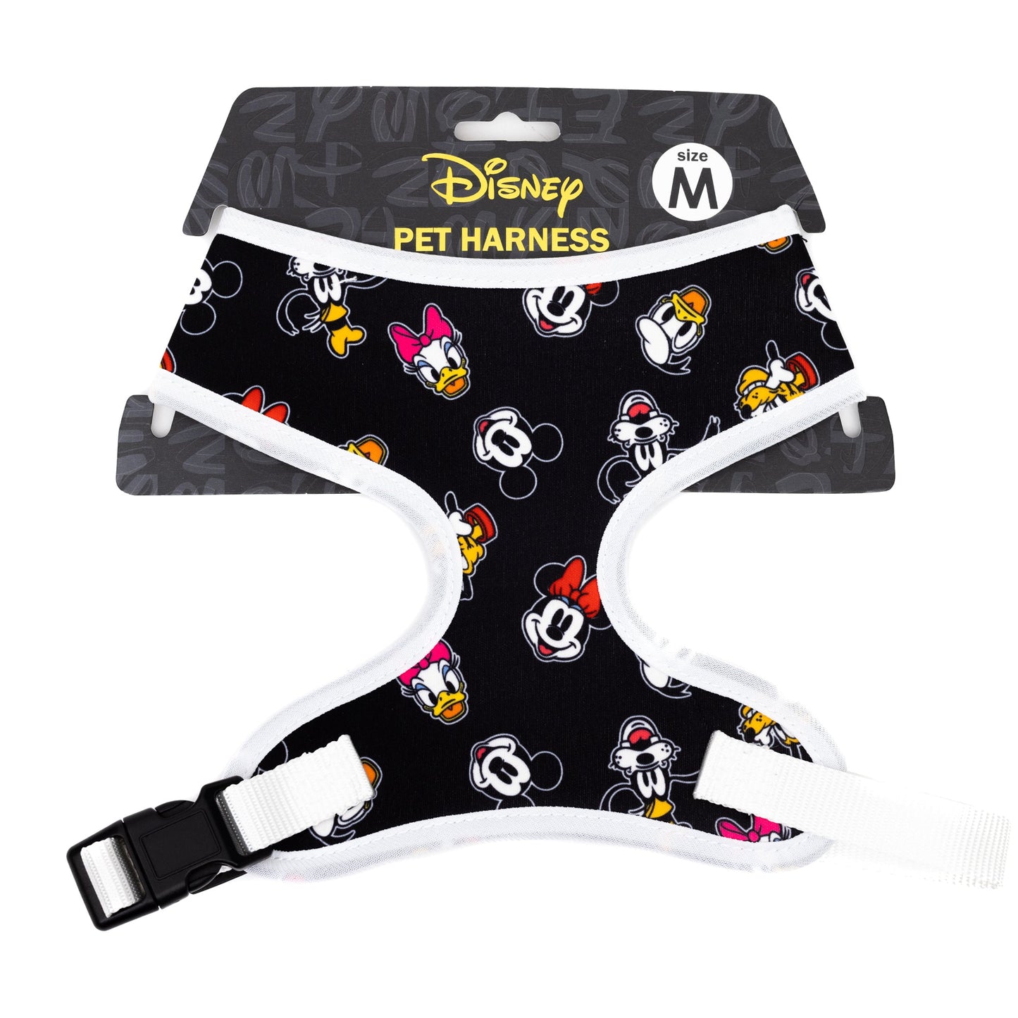 Disney Plastic Buckle Pet Harness, Dog Collar, The Sensational Six Smiling Faces Scattered Black