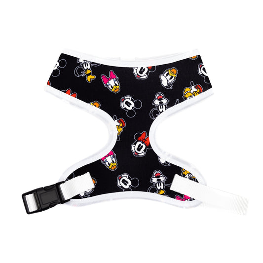 Disney Plastic Buckle Pet Harness, Dog Collar, The Sensational Six Smiling Faces Scattered Black