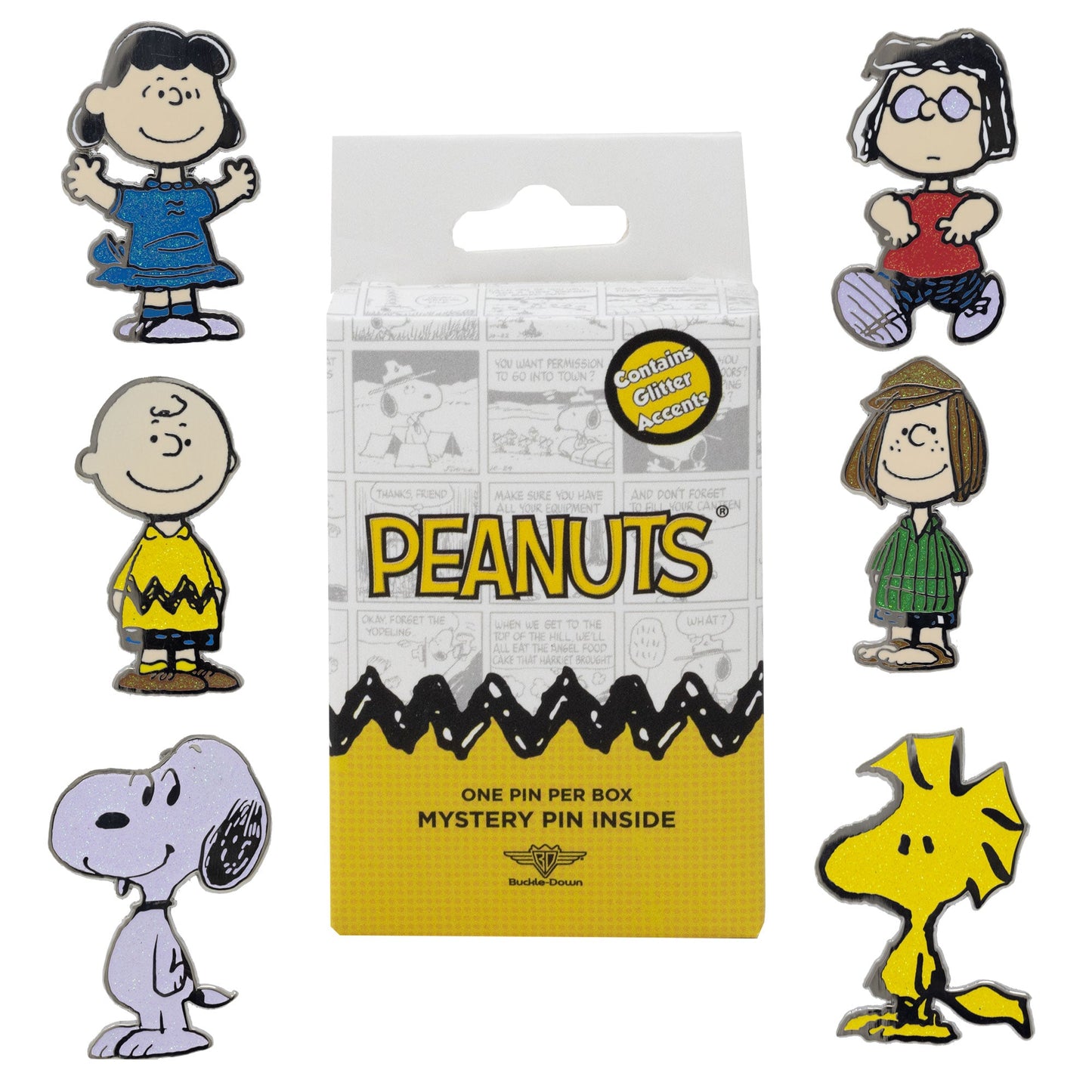 Peanuts Mystery Enamel Pin Blind Box Series, Charlie Brown, Lucy, Marcie, Peppermint Patty, Snoopy or Woodstock