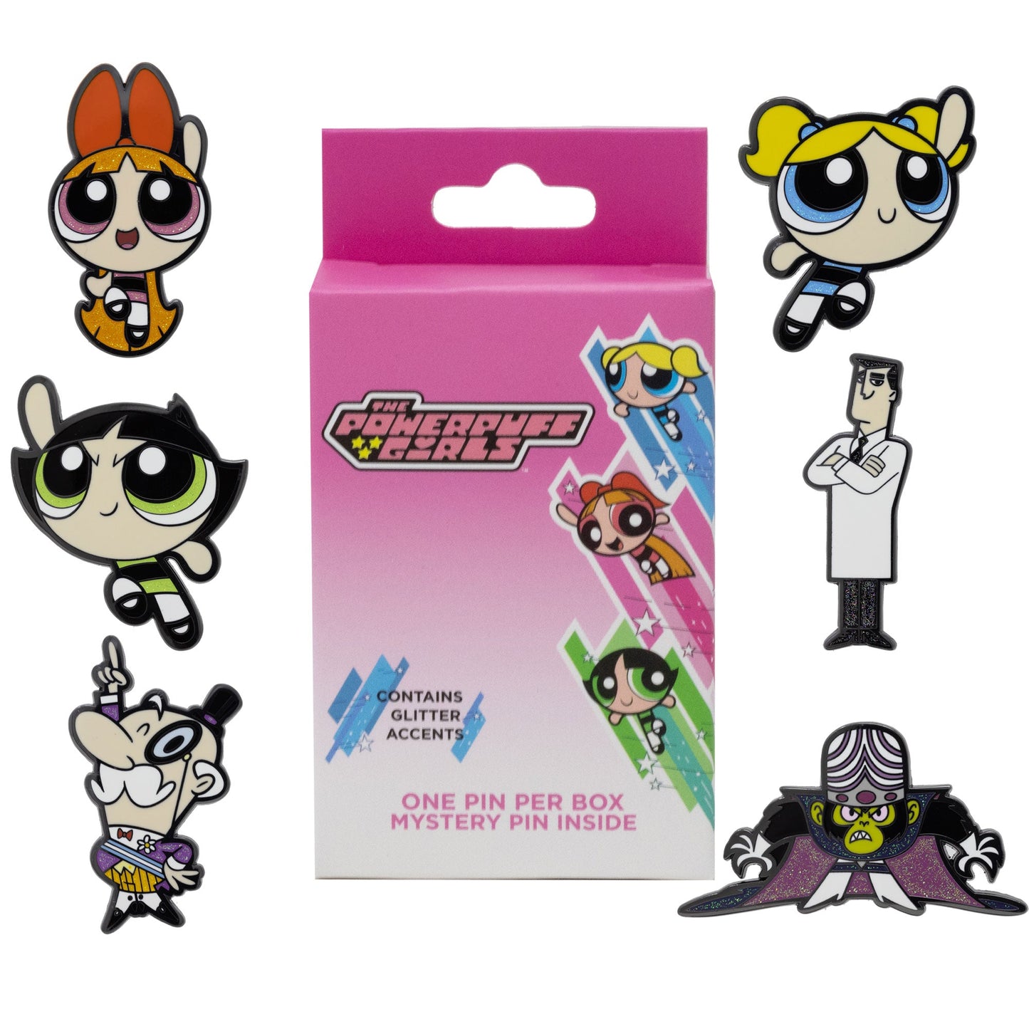 The Powerpuff Girls Mystery Enamel Pin Blind Box Series, Blossom, Bubbles, Buttercup, Professor Utonium, Mojo Jojo, or Mayor of Townsville