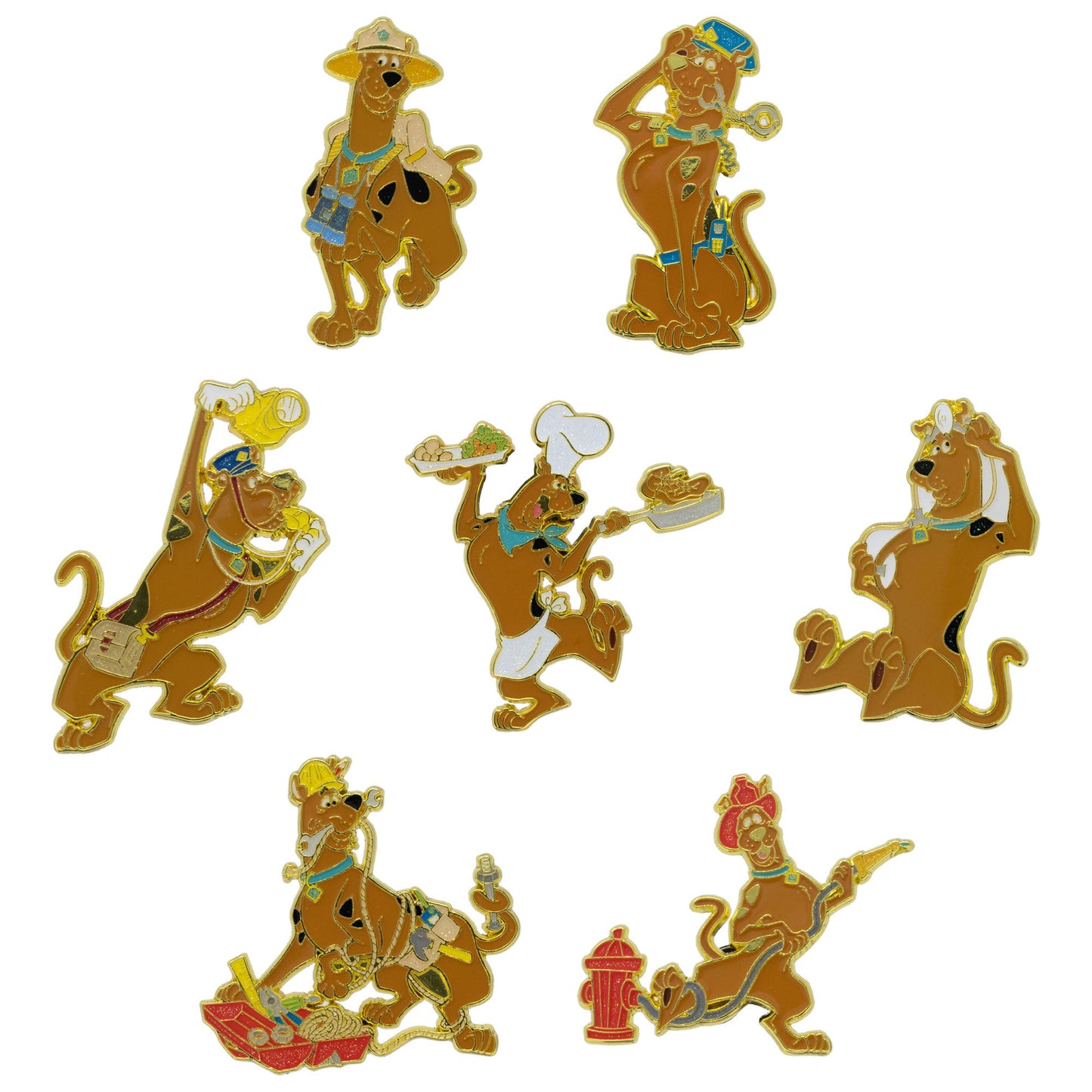 Scooby Doo Mystery Enamel Pin Blind Box Series, Scooby Doo as a Doctor, Detective, Policeman, Safari Adventurer, Chef, Construction Worker, or Firefighter