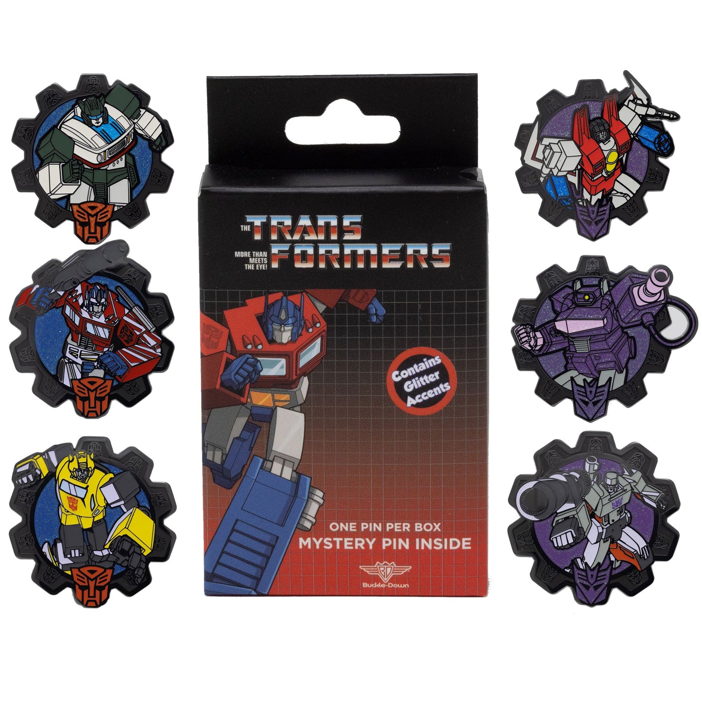 Transformers Mystery Enamel Pin Blind Box Series, BumbleBee, Megatron, Optimus Prime, Jazz, Shockwave, or Starscream