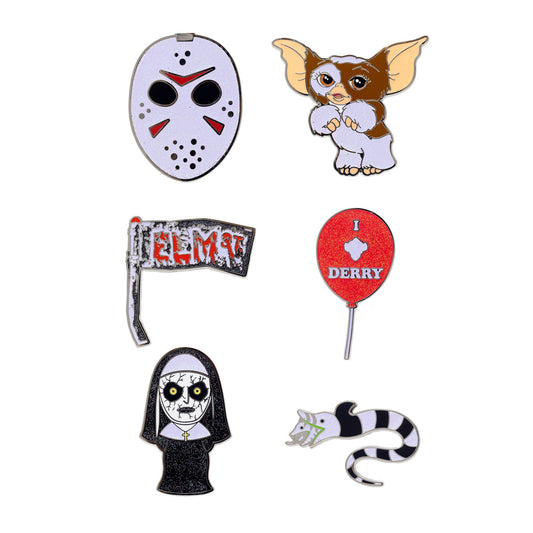 Warner Bros. Horror Movies Mystery Enamel Pin Blind Box Series, Gizmo, Sandworm, IT's Balloon, Jason's Hockey Mask, A Nightmare on Elm Street Sign, or The Nun