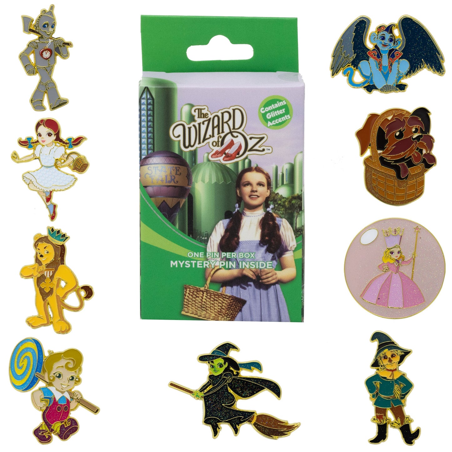 The Wizard of Oz Mystery Enamel Pin Blind Box Series, Dorothy, Toto, Scarecrow, Tin Man, Cowardly Lion, Wicked Witch, Flying Monkey, Glinda, or a Munchkin