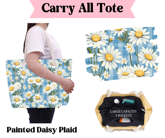 Preorder! Closes 3/31. ETA June. Painted Daisy Plaid Carry All Tote