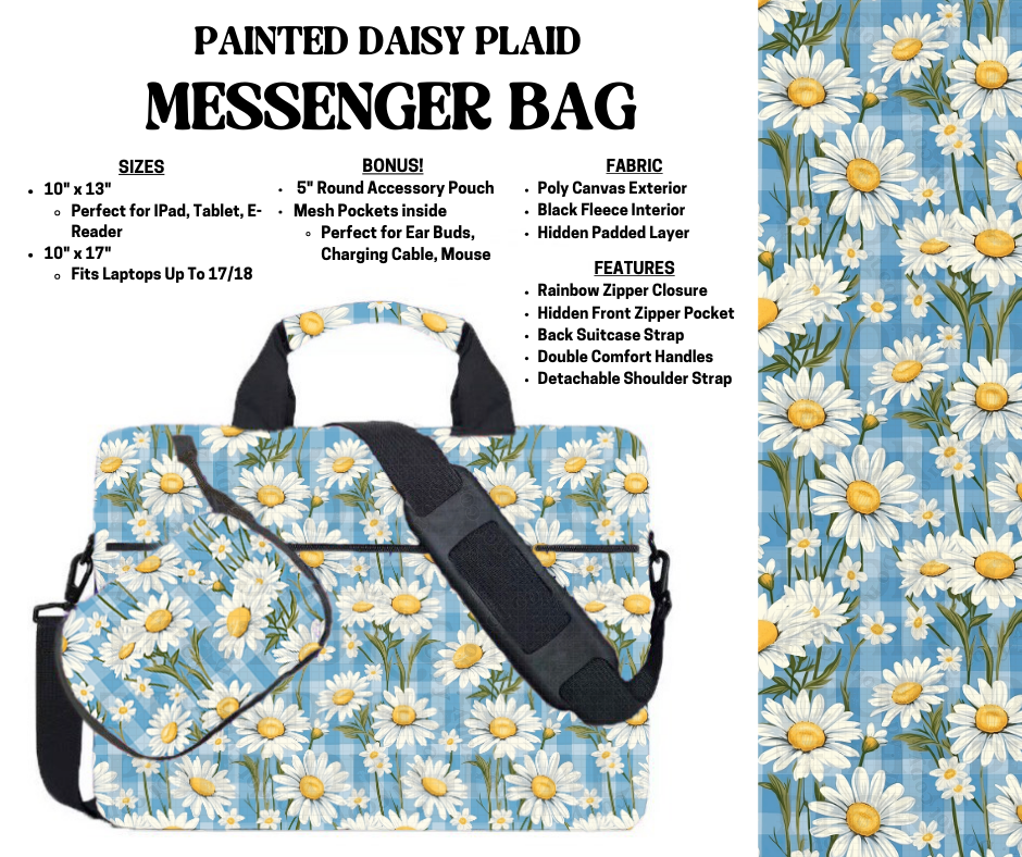 Preorder! Closes 4/3. ETA July. Painted Daisy Plaid Messenger Bags