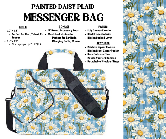 Preorder! Closes 4/3. ETA July. Painted Daisy Plaid Messenger Bags