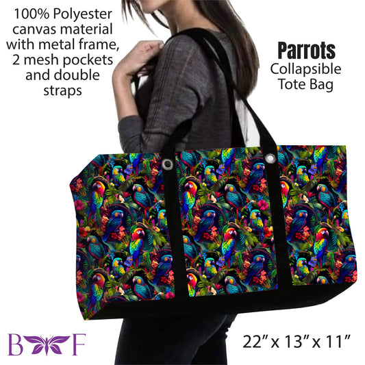 Parrots large Collapsible tote and 2 inside mesh pockets