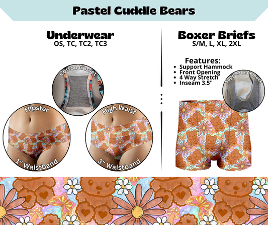 Preorder! Closes 3/13. ETA June. Pastel Cuddle Bears Hipster & High Waist Underwear & Boxer Briefs