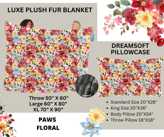 Preorder! Closes 2/24. ETA May. Paws Floral Luxe Plush Fur Blanket and/or DreamSoft Pillowcase