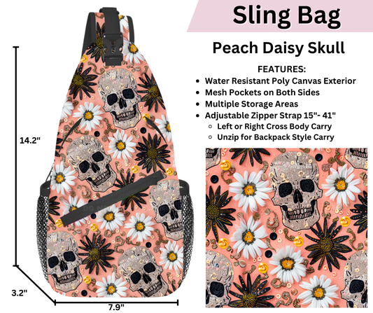 Preorder! Closes 3/12. ETA June. Peach Daisy Skull Sling Bag