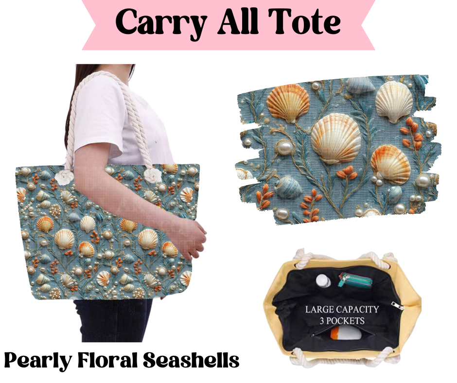 Preorder! Closes 3/31. ETA June. Pearly Floral Seashells Carry All Tote