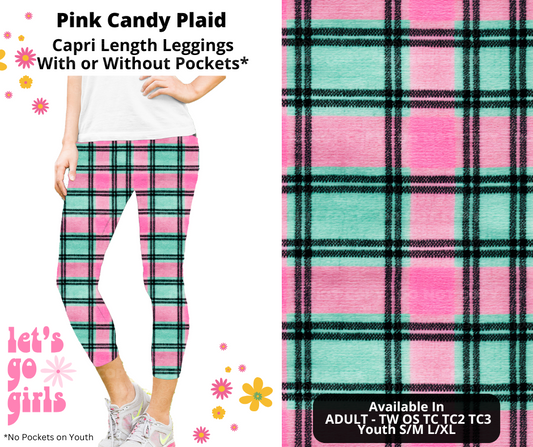 Preorder! Closes 12/16. ETA Feb. Pink Candy Plaid Capri Leggings w/wo Pockets