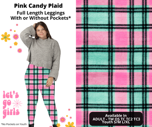 Preorder! Closes 12/16. ETA Feb. Pink Candy Plaid Full Length Leggings w/wo Pockets