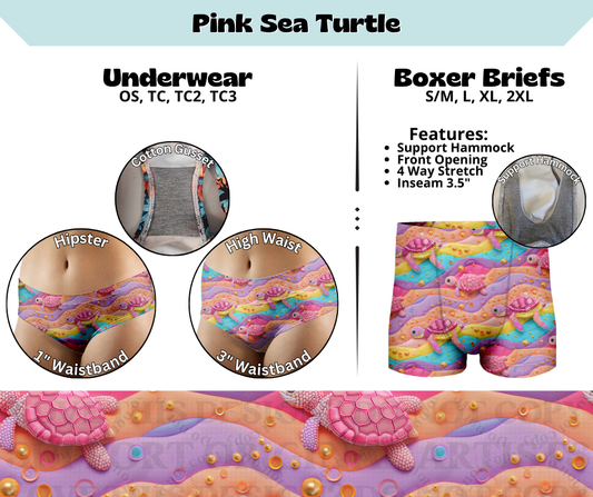 Preorder! Closes 3/13. ETA June. Pink Sea Turtle Hipster & High Waist Underwear & Boxer Briefs