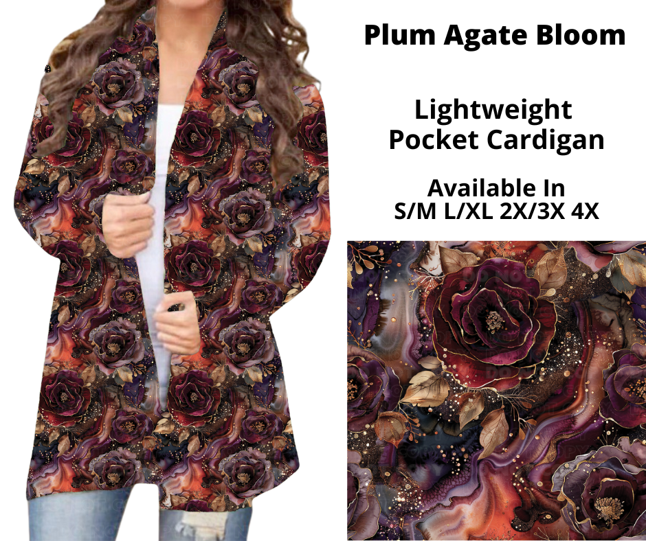 Preorder! Closes 10/28. ETA Dec. Plum Agate Bloom Pocket Cardigan