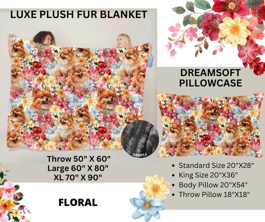 Preorder! Closes 2/24. ETA May. Pomeranian Floral Luxe Plush Fur Blanket and/or DreamSoft Pillowcase