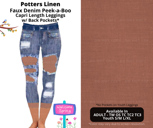 Preorder! Closes 1/13. ETA April. Potters Linen Capri Faux Denim Peekaboo