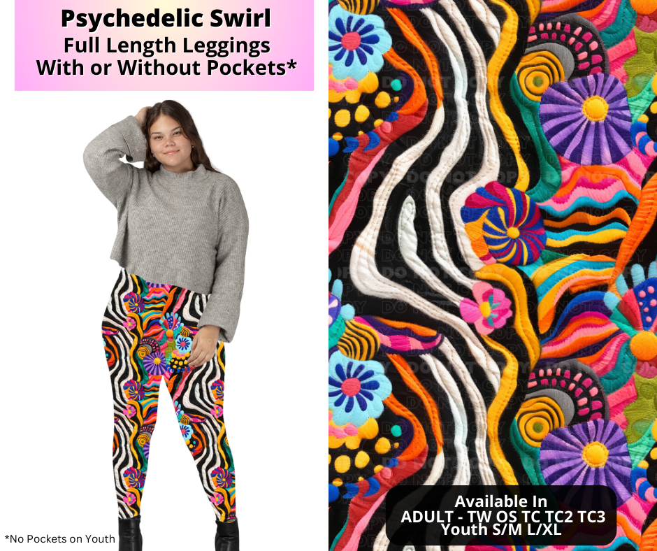 Preorder! Closes 4/2. ETA July. Psychedelic Swirl Full Length Leggings w/wo Pockets