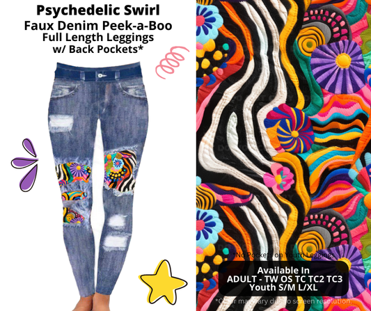 Preorder! Closes 3/5. ETA June. Psychedelic Swirl Full Length Faux Denim Peekaboo