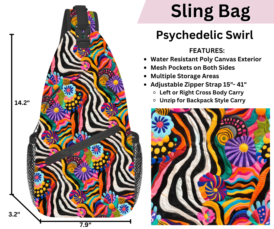 Preorder! Closes 3/12. ETA June. Psychedelic Swirl Sling Bag