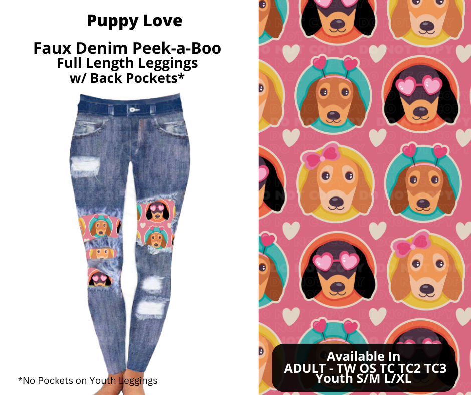 Preorder! Closes 11/20. ETA Jan. Puppy Love Faux Denim Peekaboo Full Length