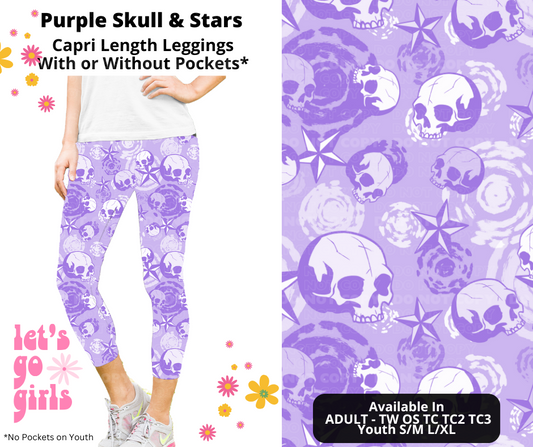 Preorder! Closes 12/16. ETA Feb. Purple Skulls & Stars Capri Leggings w/wo Pockets