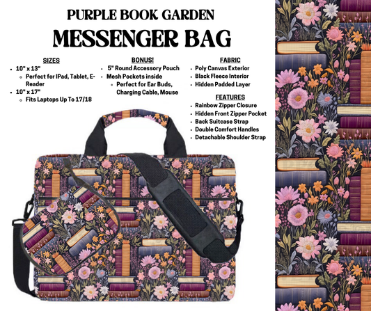 Preorder! Closes 4/3. ETA July. Purple Book Garden Messenger Bags