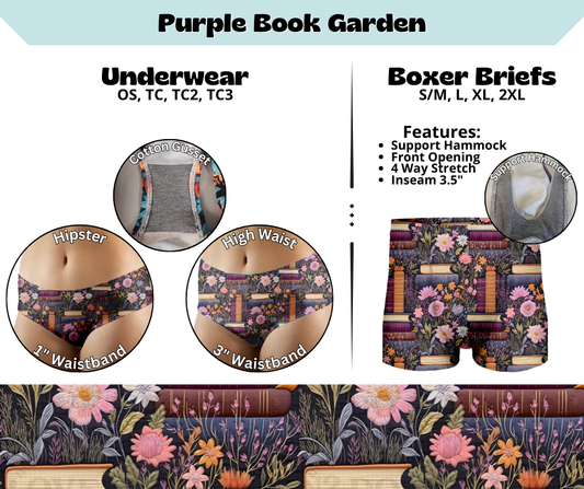 Preorder! Closes 3/13. ETA June. Purple Book Garden Hipster & High Waist Underwear & Boxer Briefs