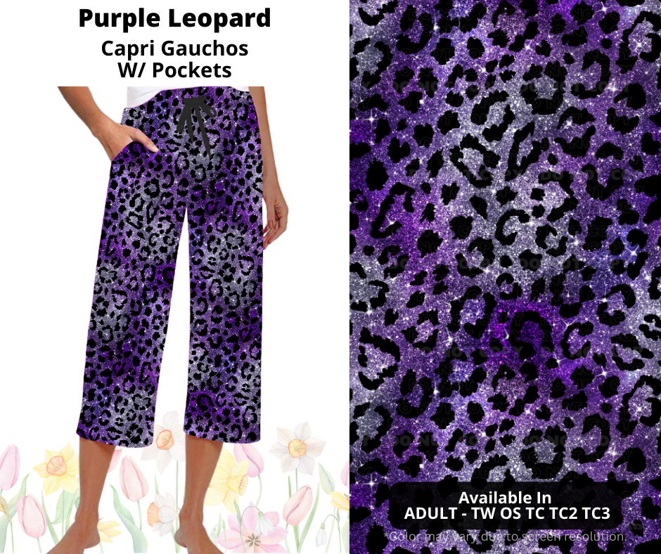 Preorder! Closes 3/17. ETA June. Purple Leopard Capri Gauchos