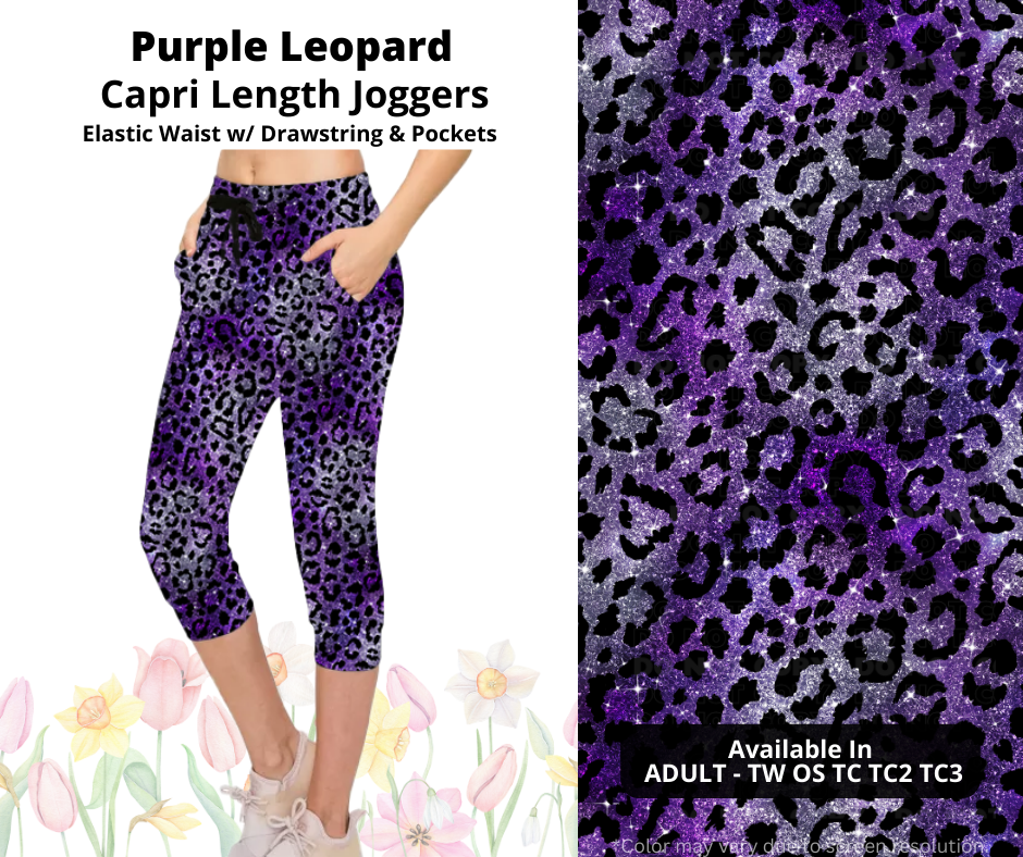 Preorder! Closes 3/17. ETA June. Purple Leopard Jogger Capri