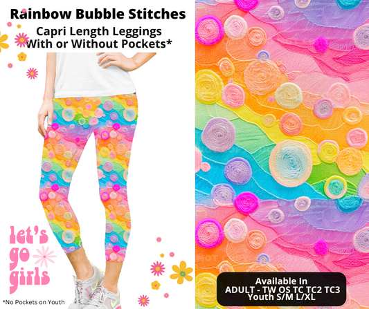 Preorder! Closes 12/16. ETA Feb. Rainbow Bubble Stitches Capri Leggings w/wo Pockets