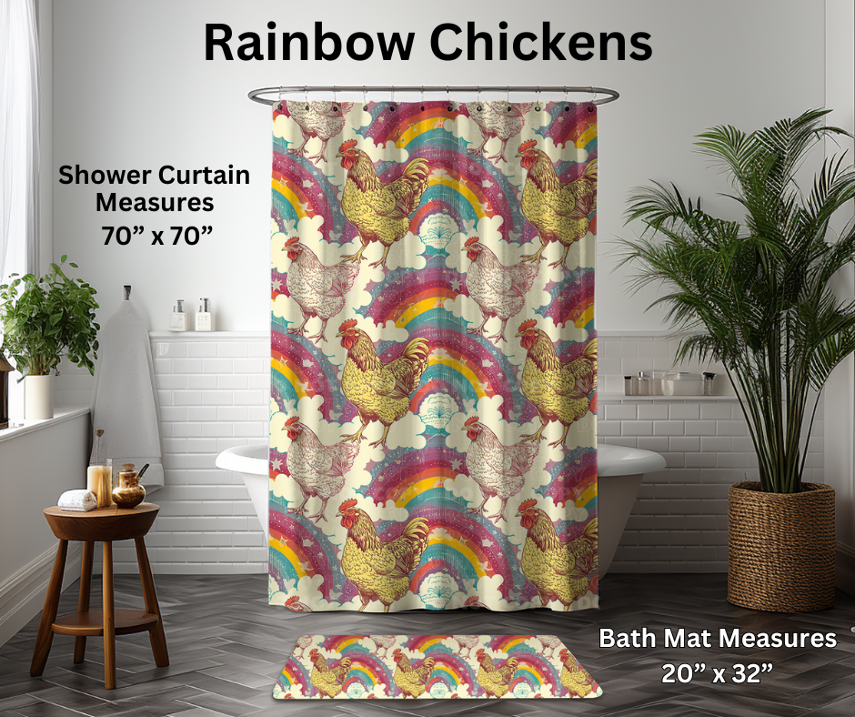 Preorder! Closes 1/6. ETA March. Rainbow Chickens Custom Shower Curtain and/or Bath Mat