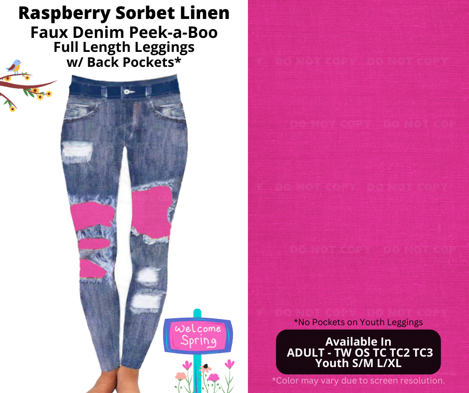 Preorder! Closes 1/13. ETA April. Raspberry Sorbet Linen Full Length Faux Denim Peekaboo