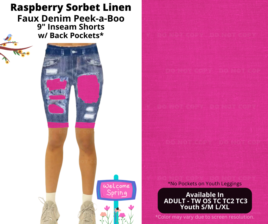 Preorder! Closes 1/13. ETA April. Raspberry Sorbet Linen Faux Denim Peekaboo Jamaica Shorts