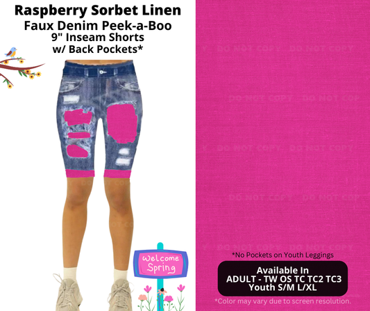 Preorder! Closes 1/13. ETA April. Raspberry Sorbet Linen Faux Denim Peekaboo Jamaica Shorts