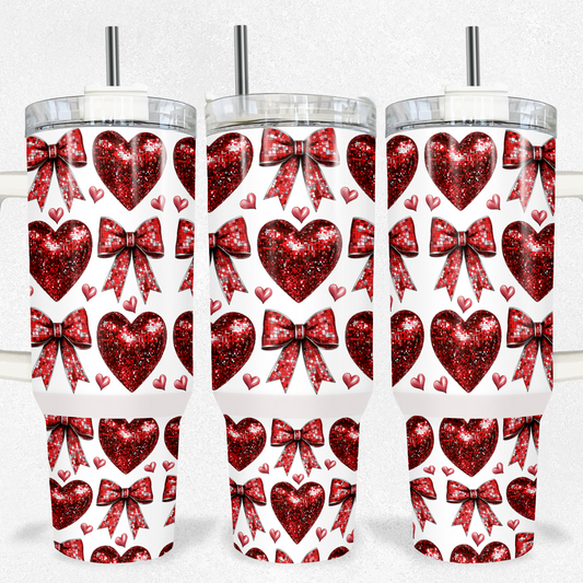 Red Glitter Heart Tumbler 40oz Tumbler