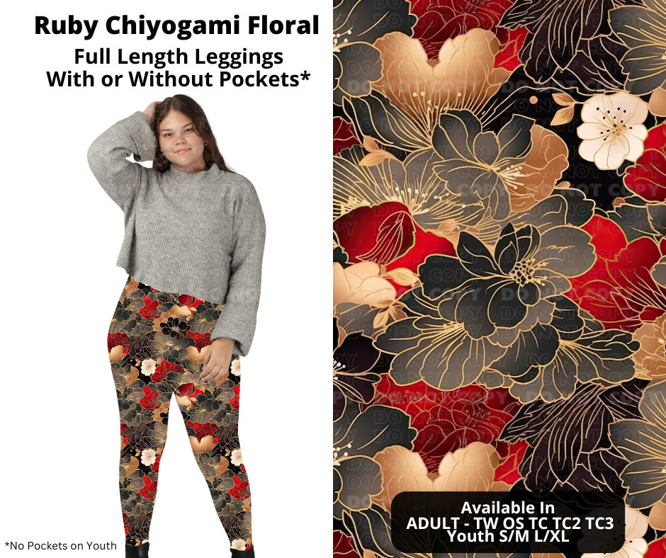 Preorder! Closes 11/11. ETA Jan. Ruby Chiyogami Floral Full Length Leggings w/wo Pockets