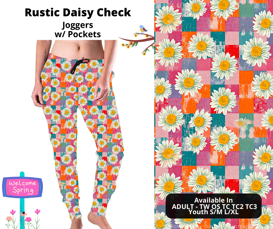 Preorder! Closes 1/27. ETA April. Rustic Daisy Check Joggers