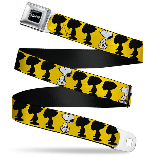 PEANUTS Title Logo Full Color Black/White Seatbelt Belt - Peanuts Snoopy Walking/Silhouette Pose Yellow/Black/White Webbing