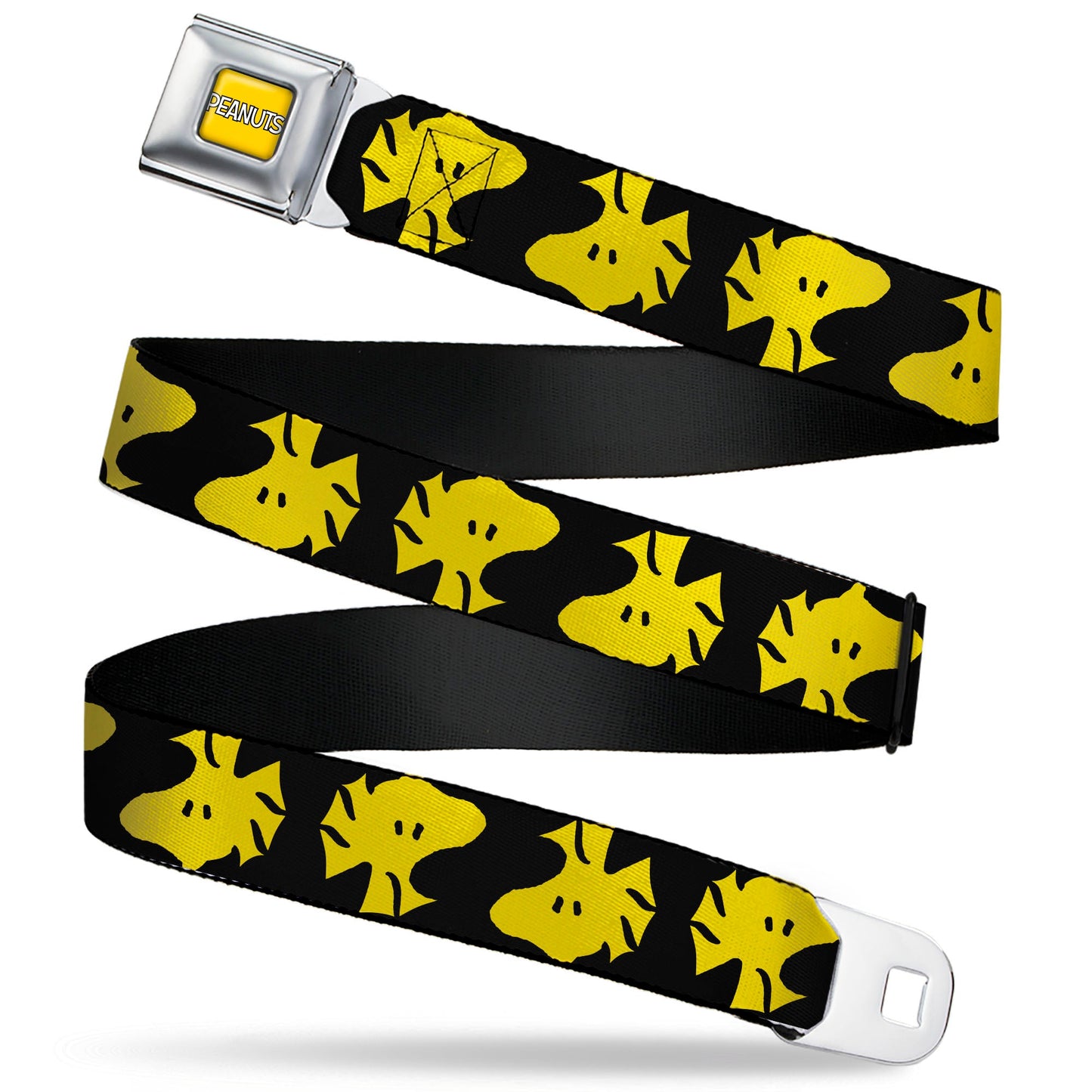 PEANUTS Title Logo Full Color Yellow/White Seatbelt Belt - Peanuts Woodstock Face Flip Black/Yellow Webbing