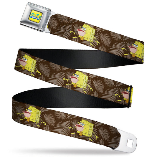 SpongeBob SquarePants Logo Full Color Yellows/Blues Seatbelt Belt - Primitive SpongeBob SquarePants Pose and Leaves Black/Gray Webbing