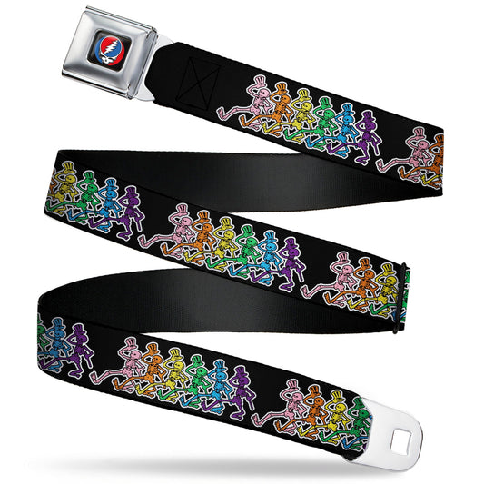 Steal Your Face Seatbelt Belt - Dancing Skeletons Black/Multi Color Webbing