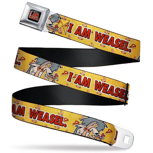 I AM WEASEL Title Logo Full Color Black/White/Red Seatbelt Belt - I AM WEASEL Title Logo with IM Weasel and IR Baboon Pose Yellows Webbing