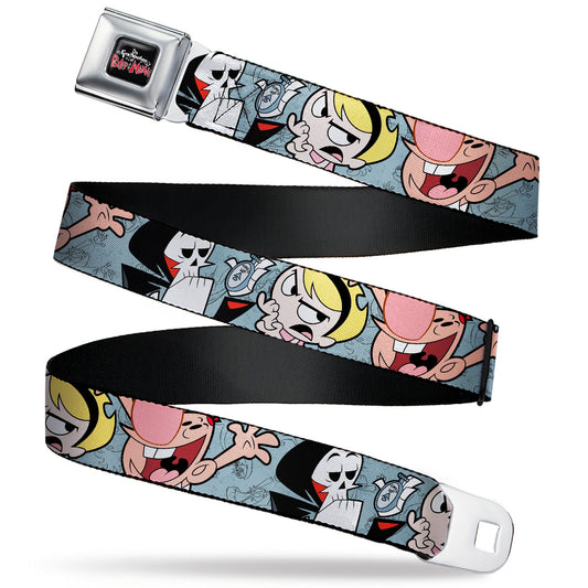 THE GRIM ADVENTURES OF BILLY & MANDY Title Logo Full Color Black/White/Red Seatbelt Belt - The Grim Adventures of Billy & Mandy Group Pose Gray Webbing